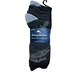 NWT Tommy Bahama Crew Socks 6 pair Charcoal Gray Heather One Size Fits Most